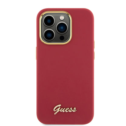 Kotelo Apple iPhone 15 Prolle, Guess, Script Metal Logo & Frame, Punainen