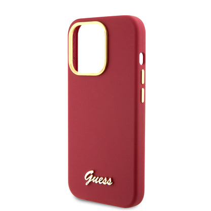 Kotelo Apple iPhone 15 Prolle, Guess, Script Metal Logo & Frame, Punainen