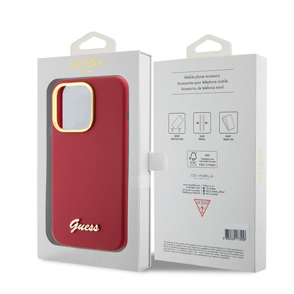 Kotelo Apple iPhone 15 Prolle, Guess, Script Metal Logo & Frame, Punainen