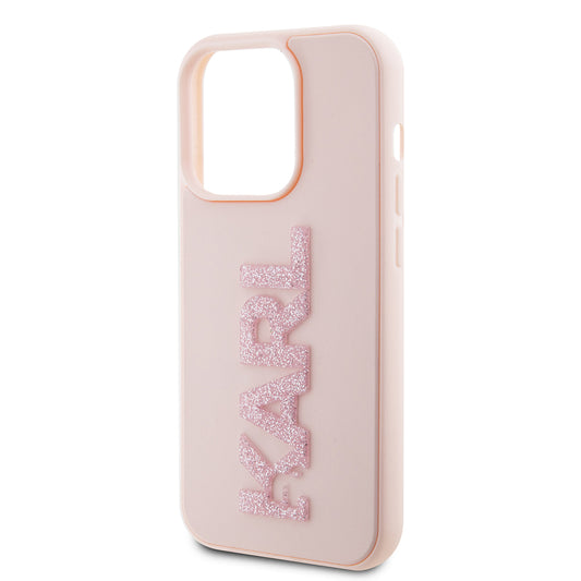 Kotelo Apple iPhone 15 Prolle, Karl Lagerfeld, 3D Rubber Glitter Logo Karl, Pinkki