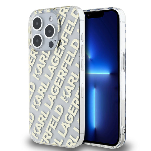 Kotelo Apple iPhone 15 Prolle, Karl Lagerfeld, IML Electroplated Repeated Logo, Kultainen