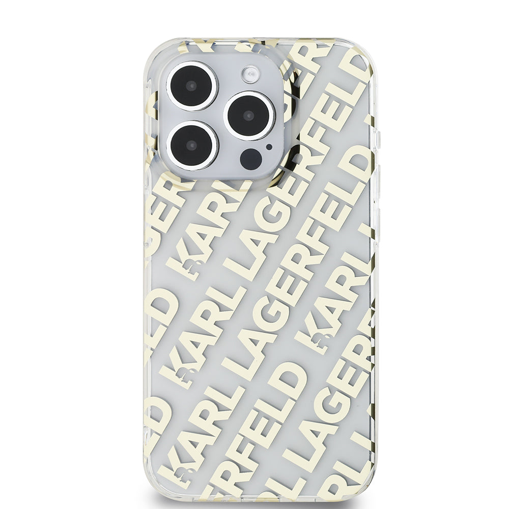Kotelo Apple iPhone 15 Prolle, Karl Lagerfeld, IML Electroplated Repeated Logo, Kultainen