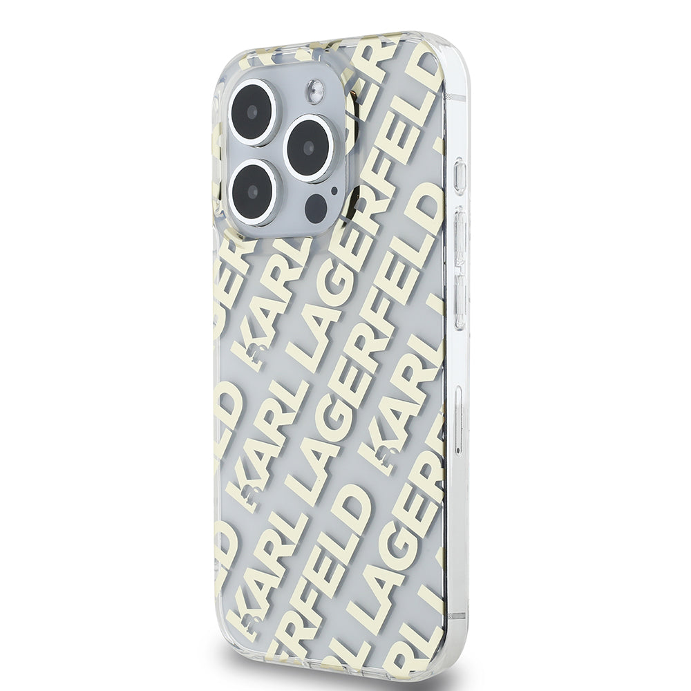 Kotelo Apple iPhone 15 Prolle, Karl Lagerfeld, IML Electroplated Repeated Logo, Kultainen