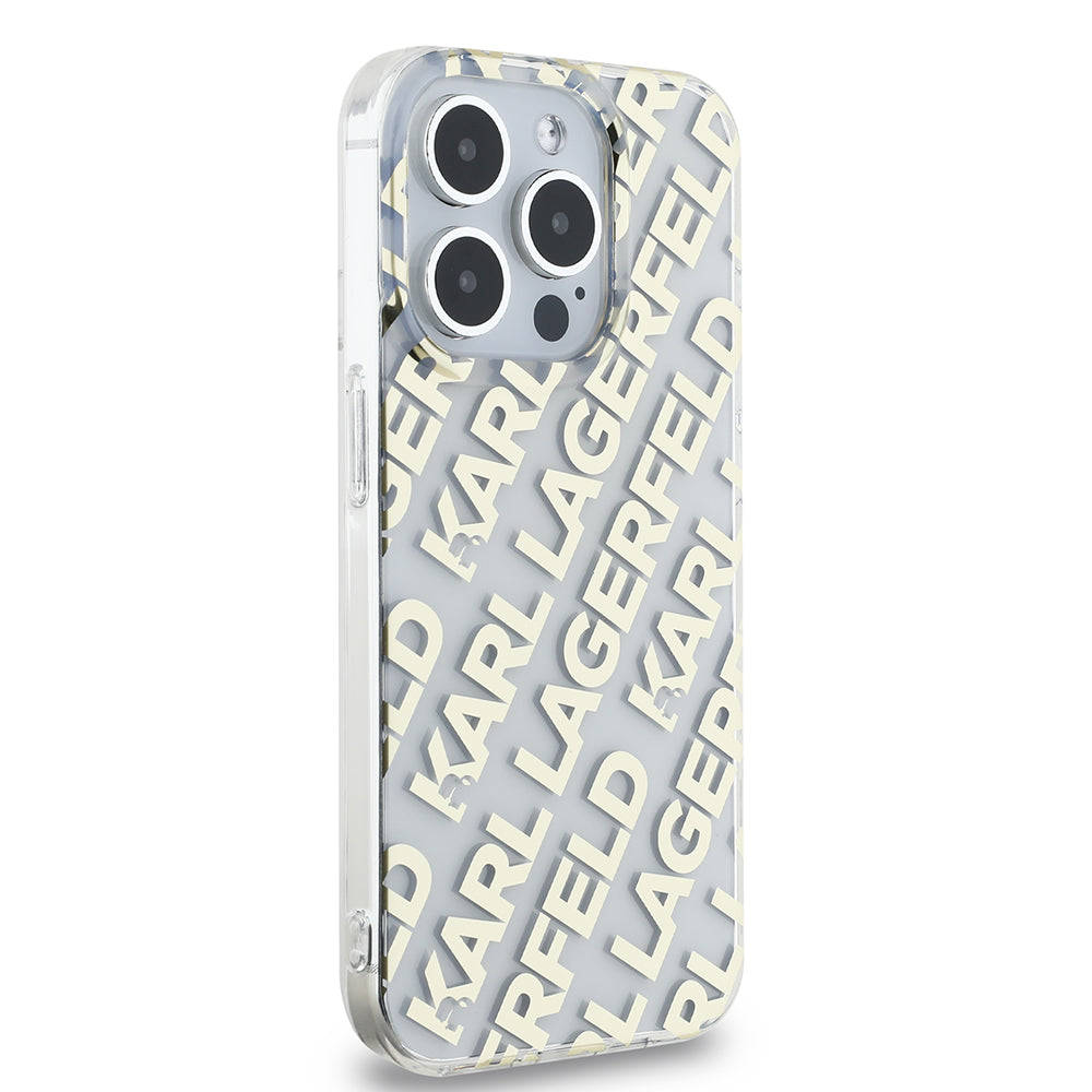 Kotelo Apple iPhone 15 Prolle, Karl Lagerfeld, IML Electroplated Repeated Logo, Kultainen
