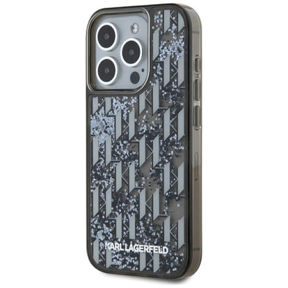 Suojakotelo Apple iPhone 15 Prolle, Karl Lagerfeld, Liquid Glitter Monogram, Musta