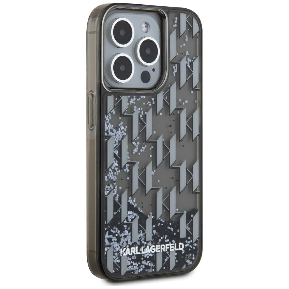 Suojakotelo Apple iPhone 15 Prolle, Karl Lagerfeld, Liquid Glitter Monogram, Musta
