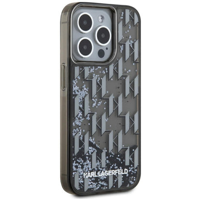 Suojakotelo Apple iPhone 15 Prolle, Karl Lagerfeld, Liquid Glitter Monogram, Musta
