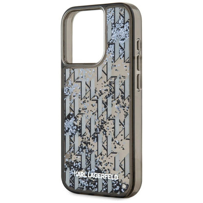 Suojakotelo Apple iPhone 15 Prolle, Karl Lagerfeld, Liquid Glitter Monogram, Musta