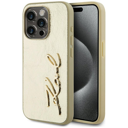 Kotelo Apple iPhone 15 Prolle, Karl Lagerfeld, Metal Signature, Kultainen