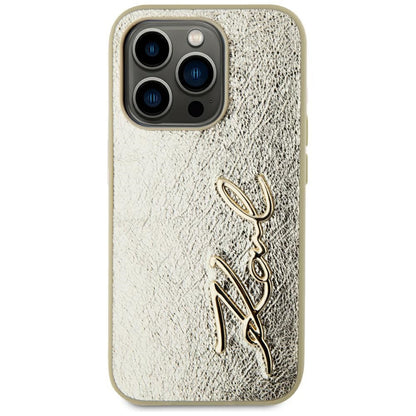 Kotelo Apple iPhone 15 Prolle, Karl Lagerfeld, Metal Signature, Kultainen