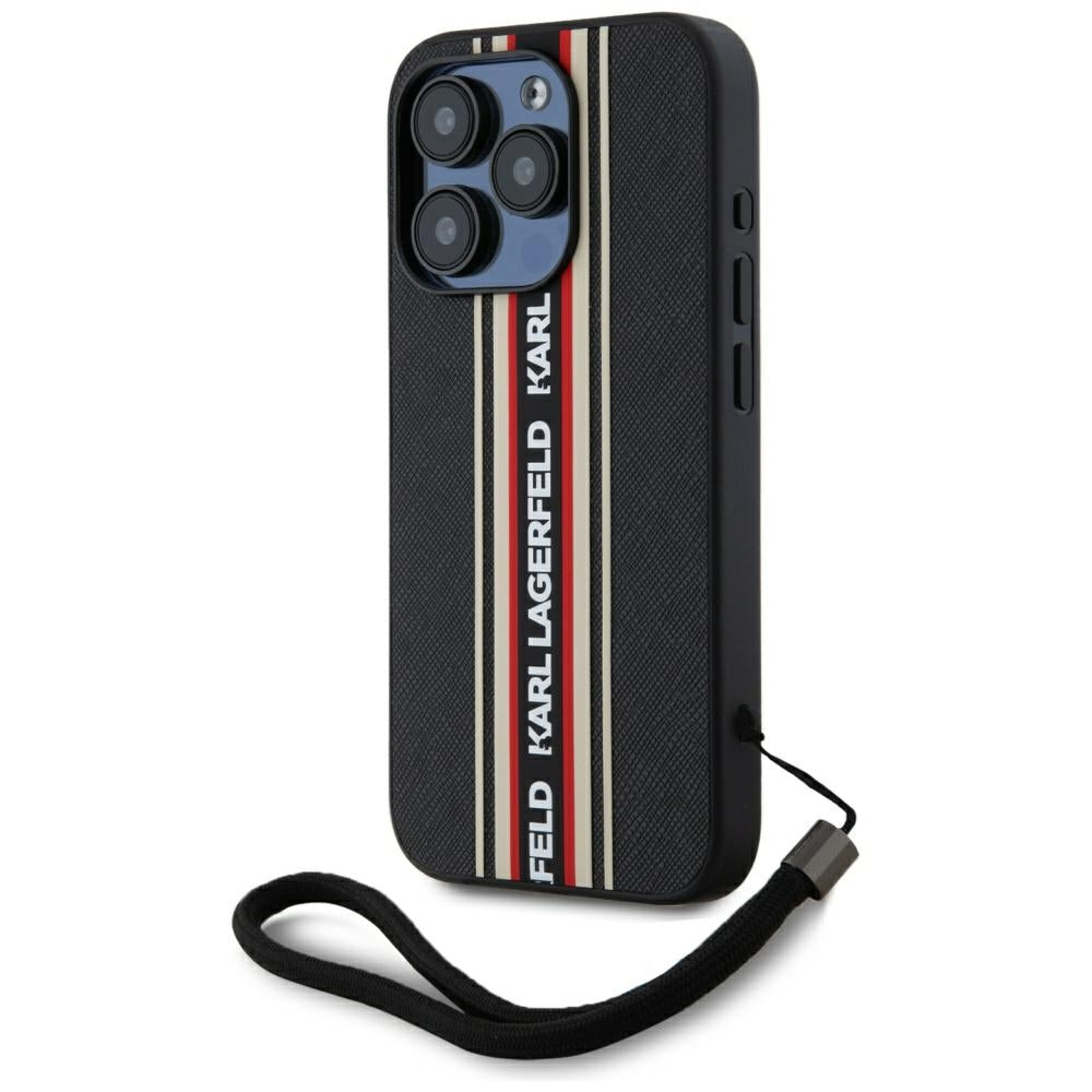 Suojakotelo Apple iPhone 15 Prolle, Karl Lagerfeld, Saffiano Athleisure Stripes with Strap, Rosie