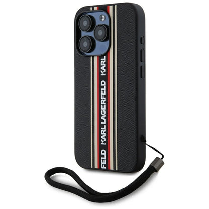 Suojakotelo Apple iPhone 15 Prolle, Karl Lagerfeld, Saffiano Athleisure Stripes with Strap, Rosie