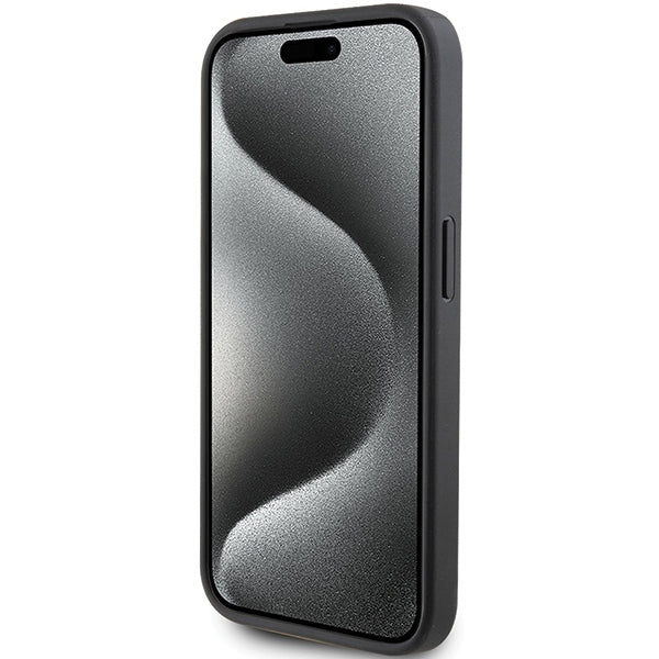 Suojakotelo Apple iPhone 15 Prolle, Karl Lagerfeld, Saffiano Card Slot Metal Karl & Choupette, Musta