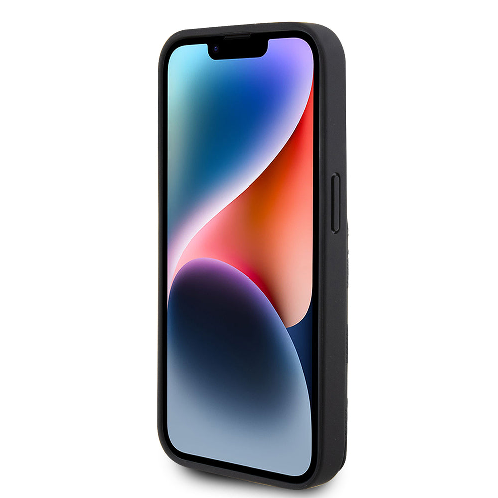 Suojakotelo Apple iPhone 15 Prolle, Karl Lagerfeld, Saffiano-korttipaikat ja teline Monogram Ikonik Karl, Musta