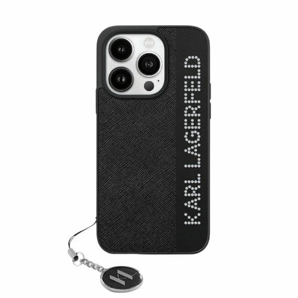 Case for Apple iPhone 15 Pro, Karl Lagerfeld, Saffiano Rhinestones & Charm, Black