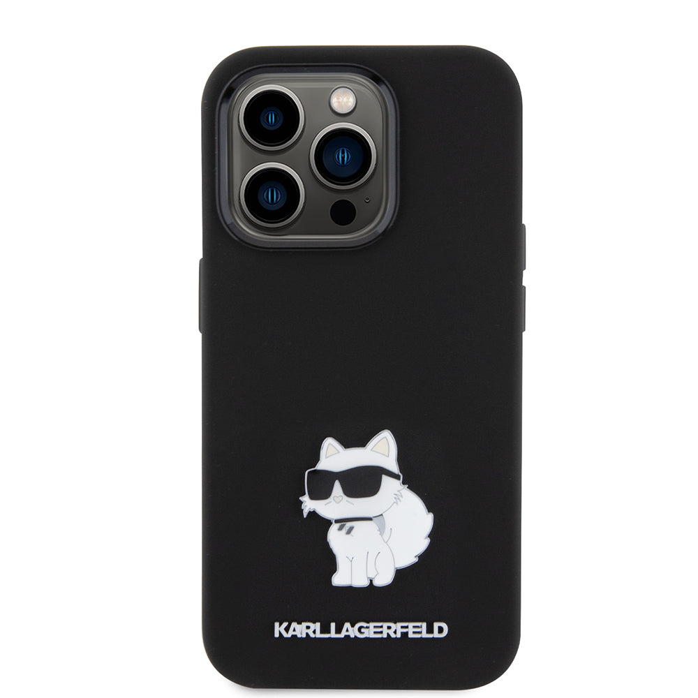 Kotelo Apple iPhone 15 Prolle, Karl Lagerfeld, Silicone Choupette Metal, Musta