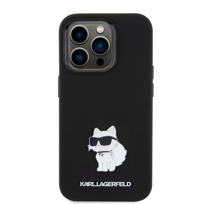 Kotelo Apple iPhone 15 Prolle, Karl Lagerfeld, Silicone Choupette Metal, Musta