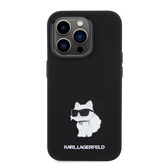 Kotelo Apple iPhone 15 Prolle, Karl Lagerfeld, Silicone Choupette Metal, Musta