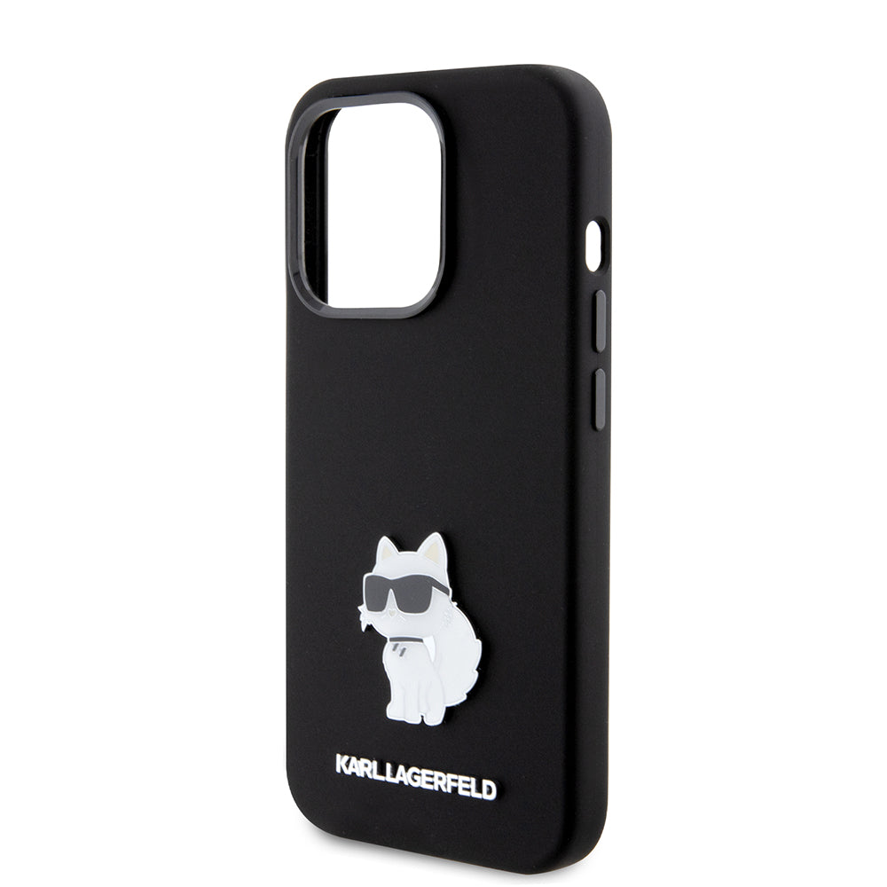 Kotelo Apple iPhone 15 Prolle, Karl Lagerfeld, Silicone Choupette Metal, Musta