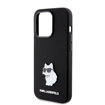 Kotelo Apple iPhone 15 Prolle, Karl Lagerfeld, Silicone Choupette Metal, Musta