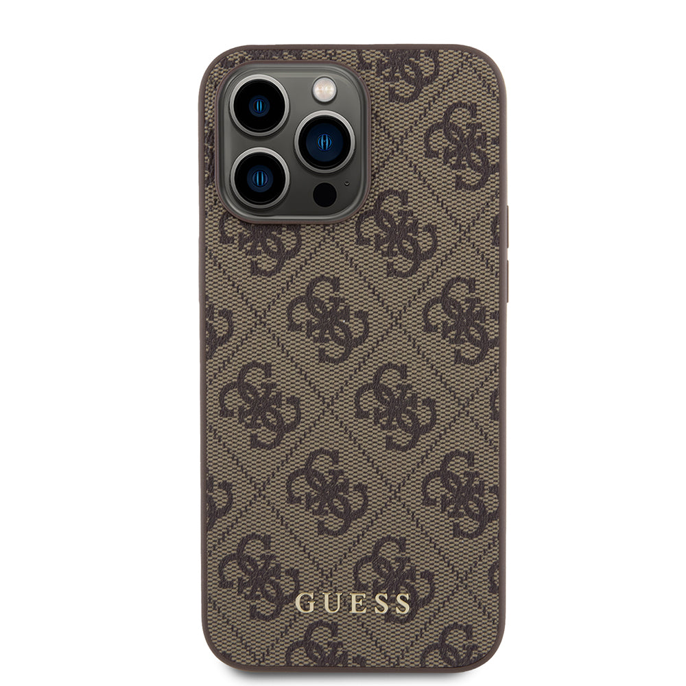 Suojakotelo Apple iPhone 15 Pro Maxille, Guess, 4G Metal Gold Logo, Ruskea