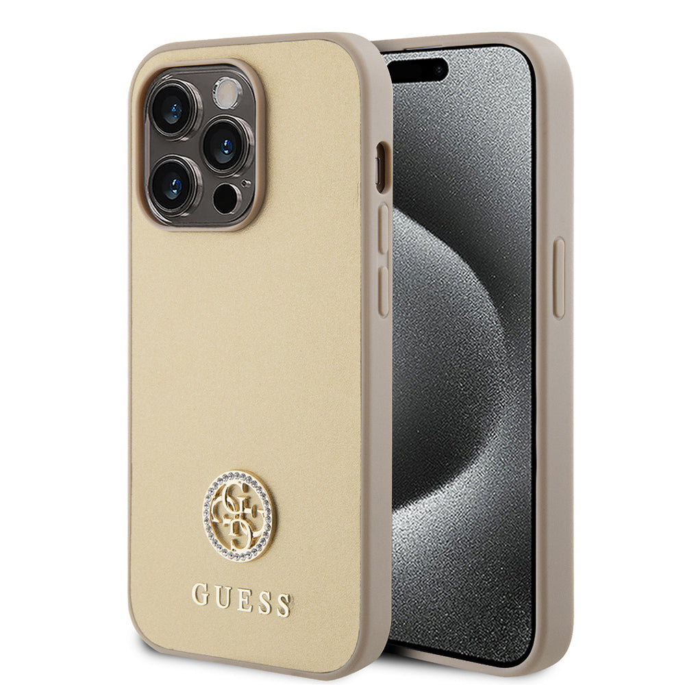 Kotelo Apple iPhone 15 Pro Maxille, Guess, 4G Strass Metal Logo, Kultainen