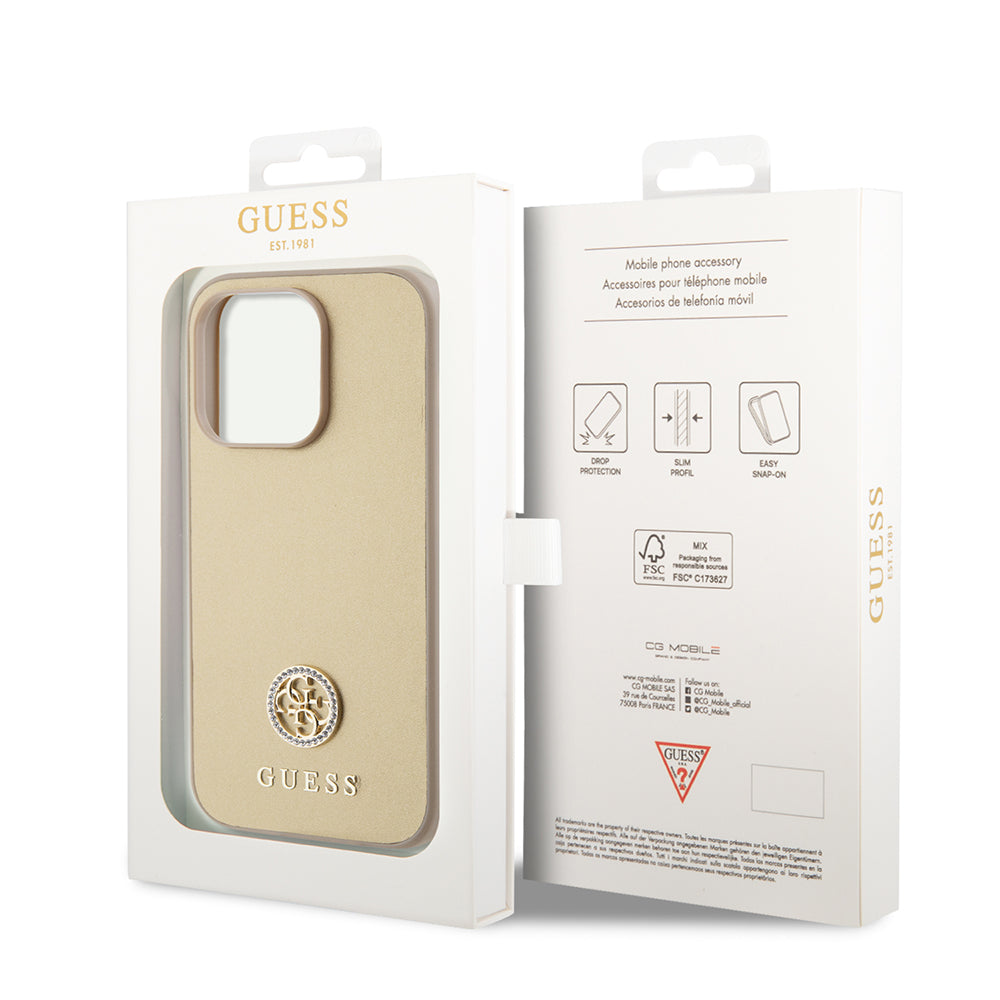 Kotelo Apple iPhone 15 Pro Maxille, Guess, 4G Strass Metal Logo, Kultainen