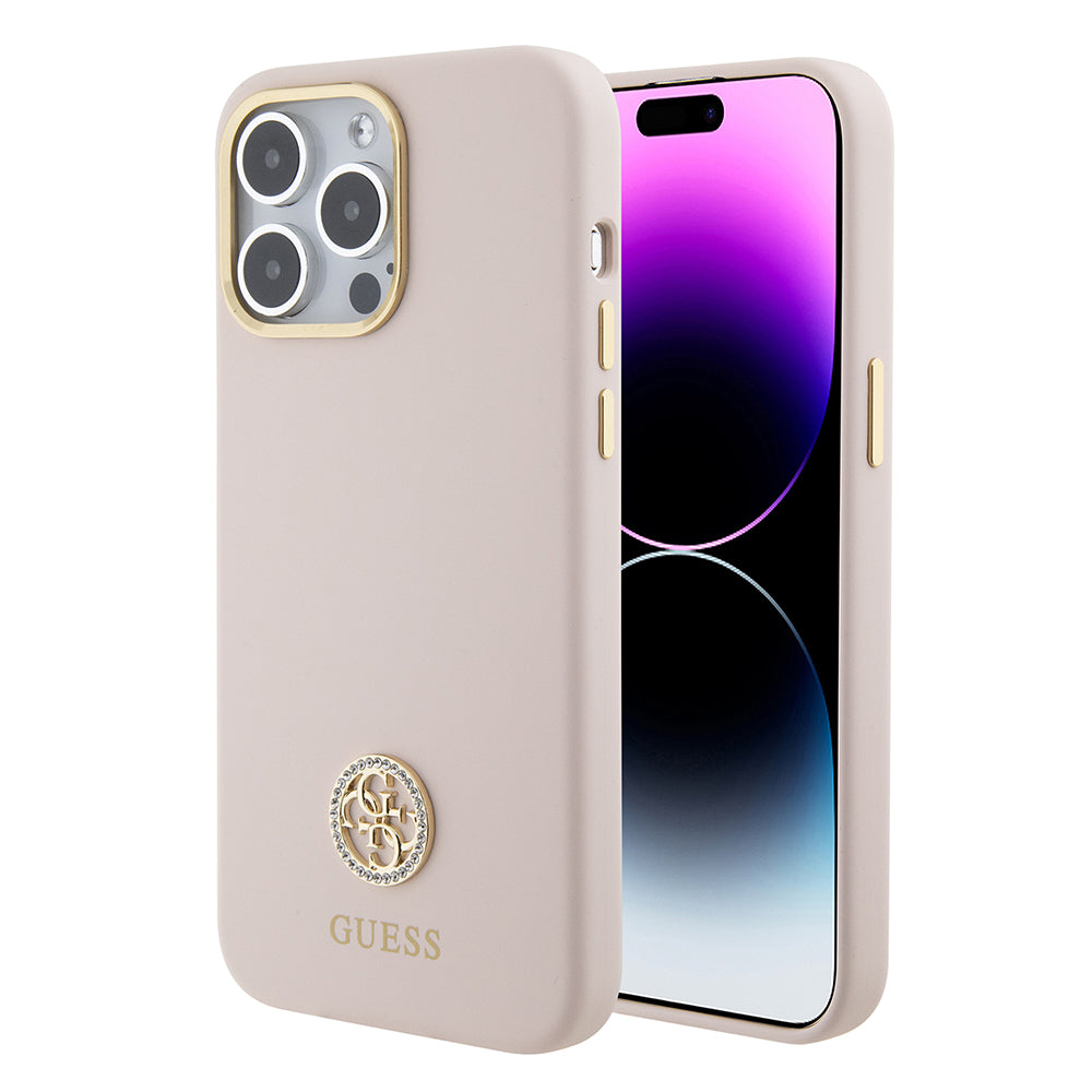 Kotelo Apple iPhone 15 Pro Maxille, Guess, 4G Strass Metal Logo, Pinkki