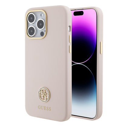 Kotelo Apple iPhone 15 Pro Maxille, Guess, 4G Strass Metal Logo, Pinkki