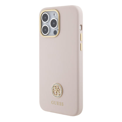 Kotelo Apple iPhone 15 Pro Maxille, Guess, 4G Strass Metal Logo, Pinkki