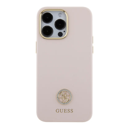 Kotelo Apple iPhone 15 Pro Maxille, Guess, 4G Strass Metal Logo, Pinkki