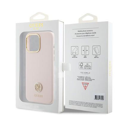 Kotelo Apple iPhone 15 Pro Maxille, Guess, 4G Strass Metal Logo, Pinkki