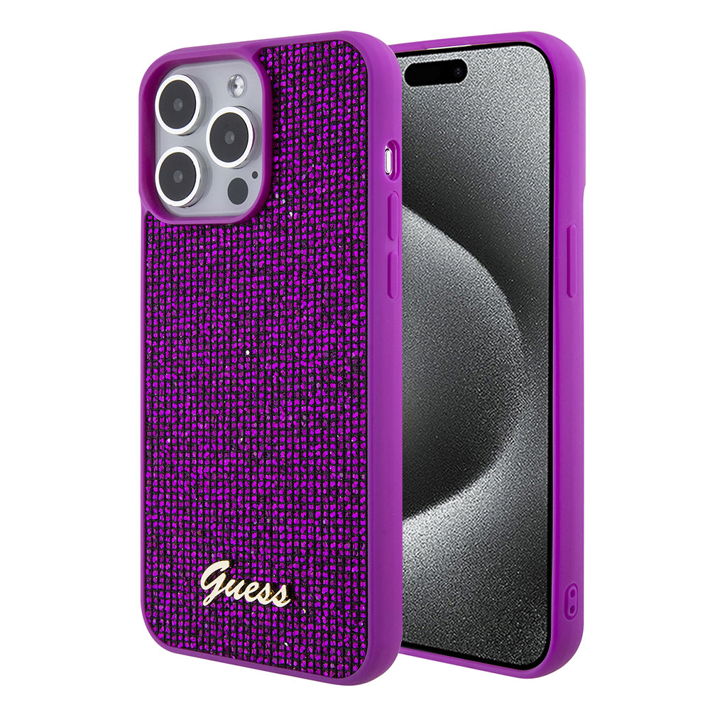 Kotelo Apple iPhone 15 Pro Maxille, Guess, Disco Metal Script, Fuksia