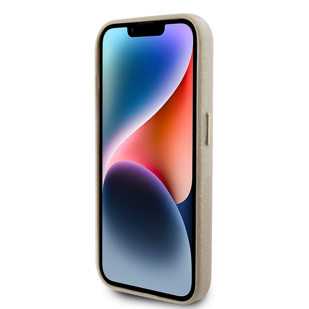 Kotelo Apple iPhone 15 Pro Maxille, Guess, Glitter Glossy Script, Beige