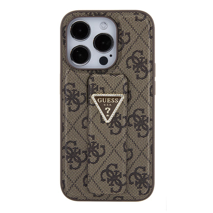 Kotelo Apple iPhone 15 Pro Maxille, Guess, Grip Stand 4G Triangle Strass, Ruskea