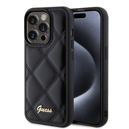 Kotelo Apple iPhone 15 Pro Maxille, Guess, Quilted Metal Logo, Musta