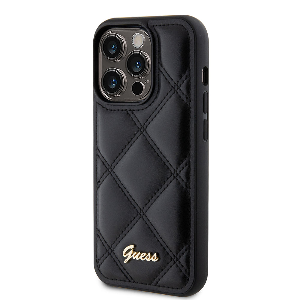 Kotelo Apple iPhone 15 Pro Maxille, Guess, Quilted Metal Logo, Musta