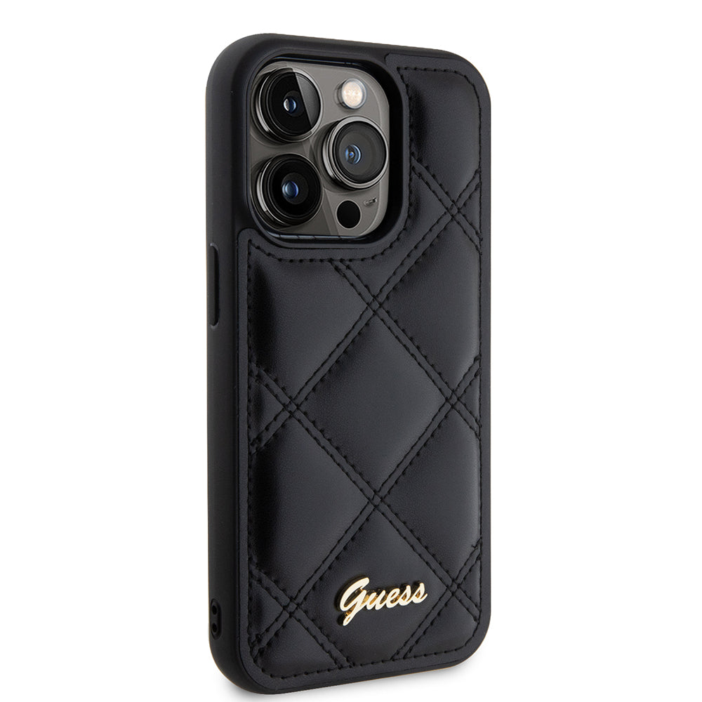 Kotelo Apple iPhone 15 Pro Maxille, Guess, Quilted Metal Logo, Musta