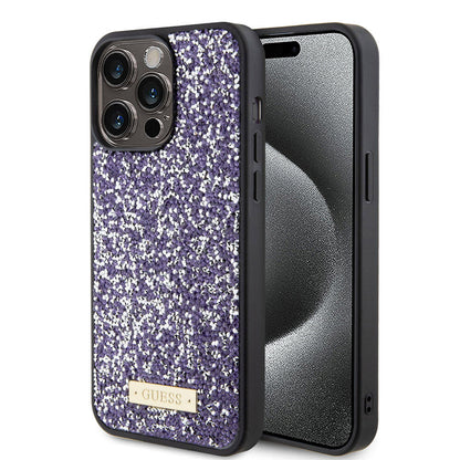 Kotelo Apple iPhone 15 Pro Maxille, Guess, Rhinestone Metal Logo, Violetti