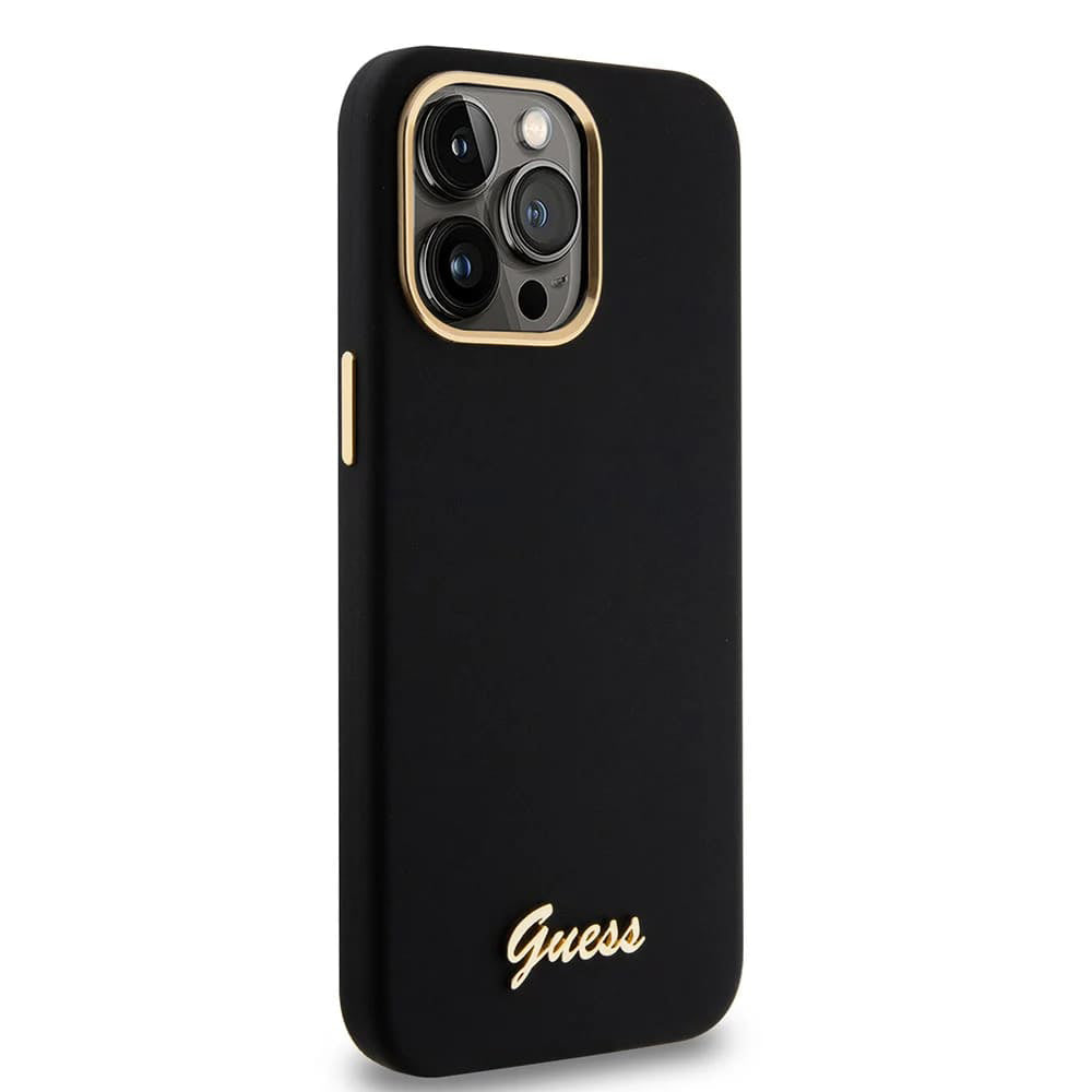 Suojakotelo Apple iPhone 15 Pro Maxille, Guess, Script Metal Logo & Frame, Musta