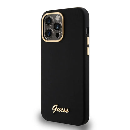 Suojakotelo Apple iPhone 15 Pro Maxille, Guess, Script Metal Logo & Frame, Musta