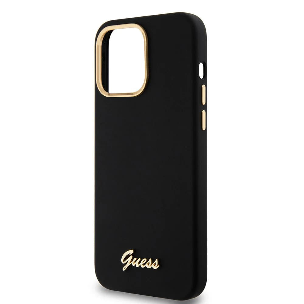 Suojakotelo Apple iPhone 15 Pro Maxille, Guess, Script Metal Logo & Frame, Musta