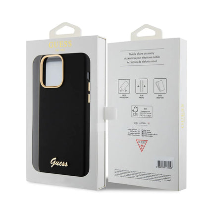 Suojakotelo Apple iPhone 15 Pro Maxille, Guess, Script Metal Logo & Frame, Musta
