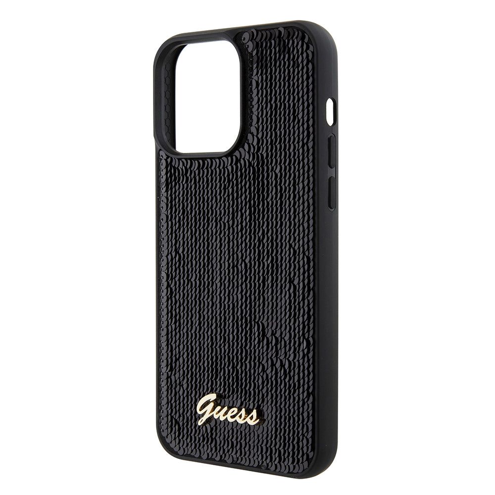 Case for Apple iPhone 15 Pro Max, Guess, Sequin Script Logo, Black GUHCP15XPSFDGSK