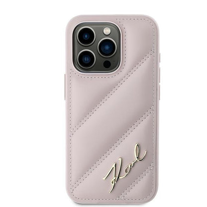 Case for Apple iPhone 15 Pro Max, Karl Lagerfeld, Diagonal Quilted Script, Pink