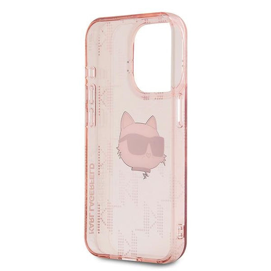 Kotelo Apple iPhone 15 Pro Max:lle, Karl Lagerfeld, IML Luxury Monogram Choupette's Head, Pinkki