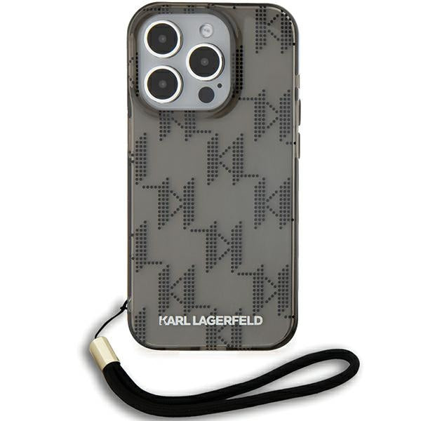 Suojakotelo Apple iPhone 15 Pro Max:lle, Karl Lagerfeld, IML Luxury Monogram KL -kuviolla ja hihnalla, Musta