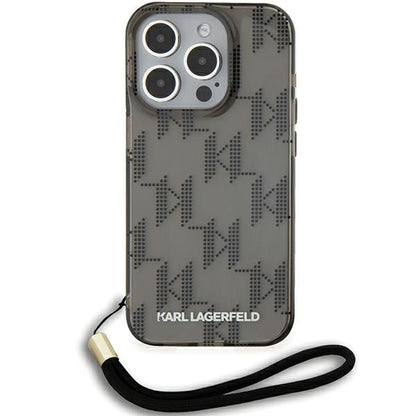 Suojakotelo Apple iPhone 15 Pro Max:lle, Karl Lagerfeld, IML Luxury Monogram KL -kuviolla ja hihnalla, Musta