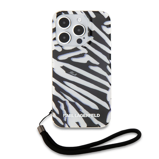 Kotelo Apple iPhone 15 Pro Max:lle, Karl Lagerfeld, IML Luxury Zebra Pattern with Strap, Musta