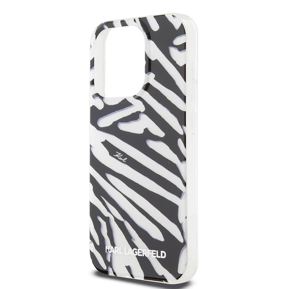 Case for Apple iPhone 15 Pro Max, Karl Lagerfeld, IML Luxury Zebra Pattern with Strap, Black
